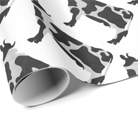 Koe zwart-wit Silhouette Cadeaupapier (Rol Hoek)