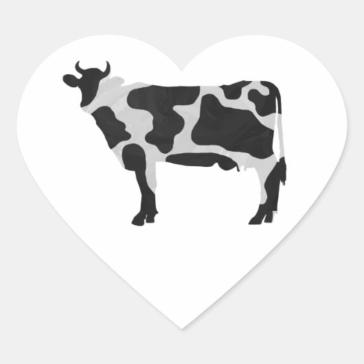 Koe zwart-wit Silhouette Hart Sticker (Voorkant)