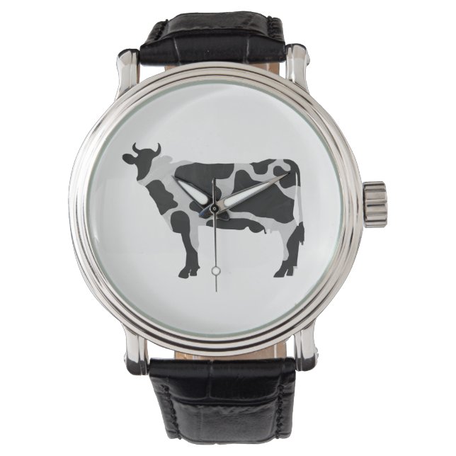 Koe zwart-wit Silhouette Horloge (Voorkant)