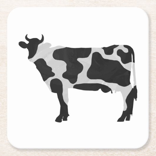 Koe zwart-wit Silhouette Kartonnen Onderzetters (Voorkant)