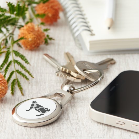 Koe zwart-wit Silhouette Sleutelhanger (Zijkant)