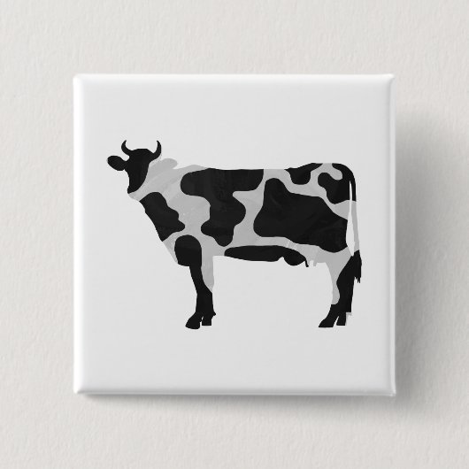 Koe zwart-wit Silhouette Vierkante Button 5,1 Cm (Voorkant)
