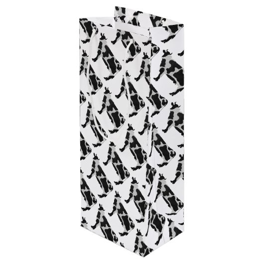 Koe zwart-wit Silhouette Wijn Cadeautas (Achterkant Gekanteld)