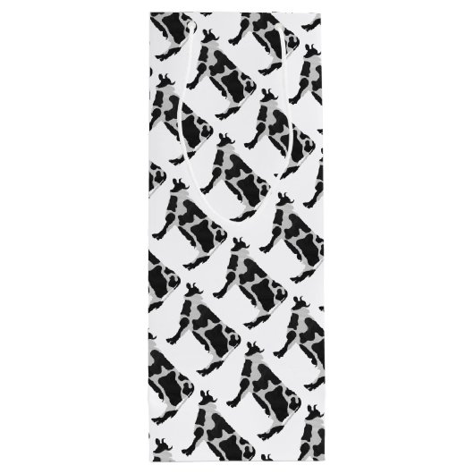 Koe zwart-wit Silhouette Wijn Cadeautas (Achterkant)