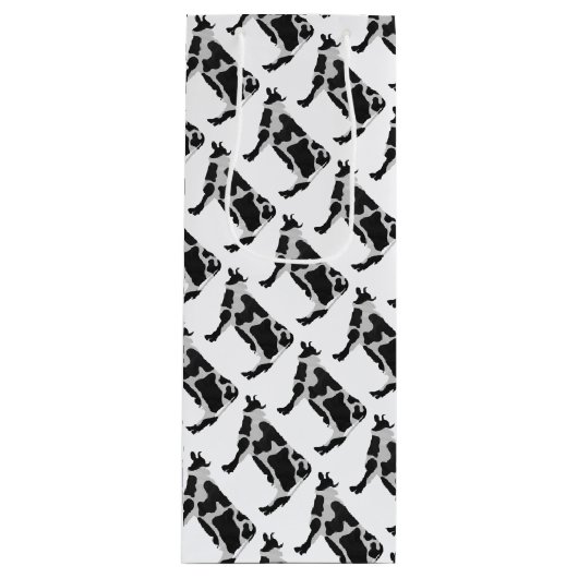 Koe zwart-wit Silhouette Wijn Cadeautas (Voorkant)