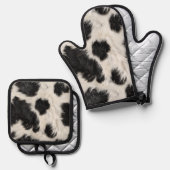 Koe Zwart Wit Vlekken Bont Ovenwant & Pannenlap Set (Voorkant / Achterkant)