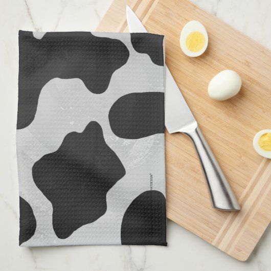 Koe zwart-witafdrukken theedoek (Quarter Fold)