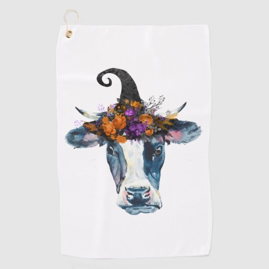 Koe zwarte witte halloween witch golfhanddoek (Voorkant)