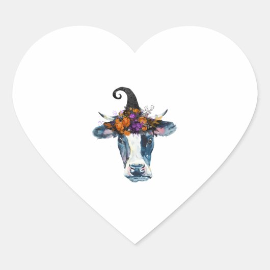 Koe zwarte witte halloween witch hart sticker (Voorkant)