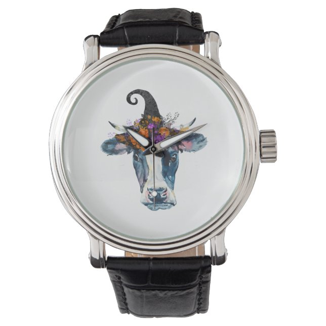 Koe zwarte witte halloween witch horloge (Voorkant)