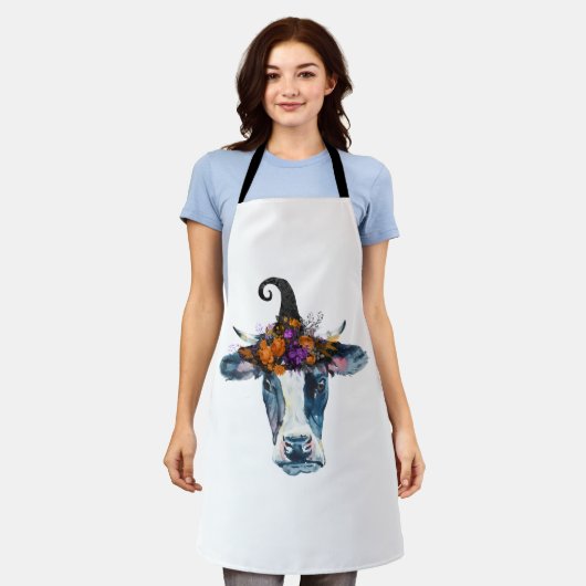 Koe zwarte witte halloween witch schort (Gedragen)