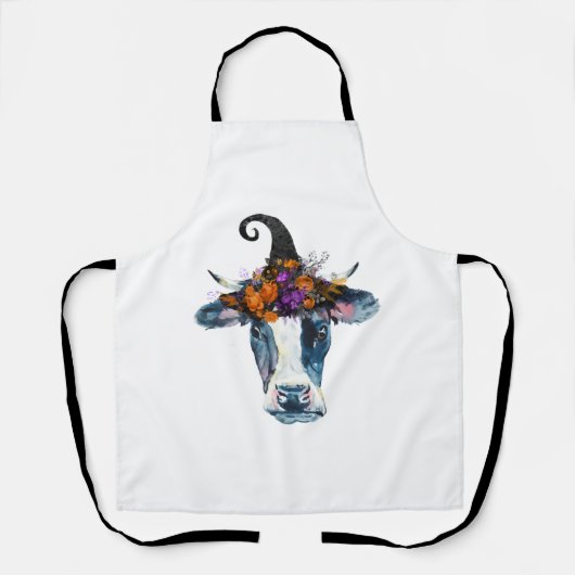 Koe zwarte witte halloween witch schort (Voorkant)