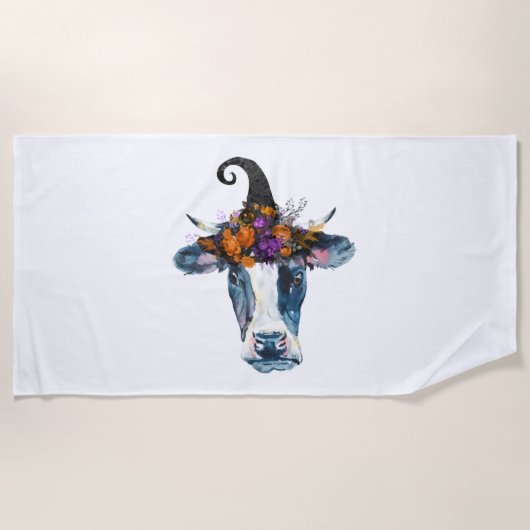 Koe zwarte witte halloween witch strandlaken (Voorkant)