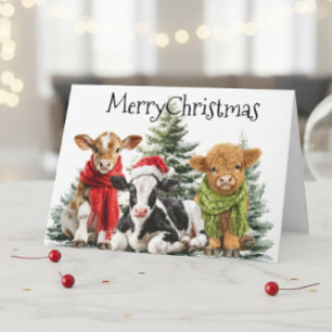 Koei vrolijk kerstfeest kalf baby's kaart