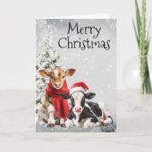 Koei Vrolijk Kerstmis Kalf Baby's Kaart (Voorkant)