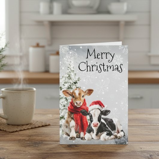 Koei Vrolijk Kerstmis Kalf Baby's Kaart