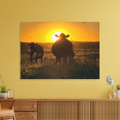 Koeien bij zonsondergang canvas afdruk (Insitu (Woonkamer))