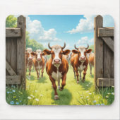Koeien die uit een weiland ontsnappen muismat (Voorkant)