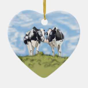 Koeien die zoenen keramisch ornament