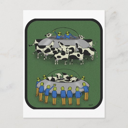 koeien en aliens briefkaart (Voorkant)