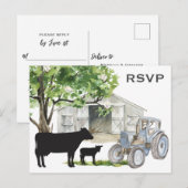 Koeien en trekkerland Boerderij Wedding RSVP Briefkaart (Voorkant / Achterkant)