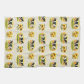 Koeien en zonnebloemen op gevouwen linnen textuur theedoek (Horizontaal)