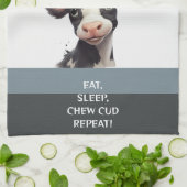 Koeien ETEN, SLAPEN, KAUWEN CUD, HERHALEN! Theedoek (Gevouwen)