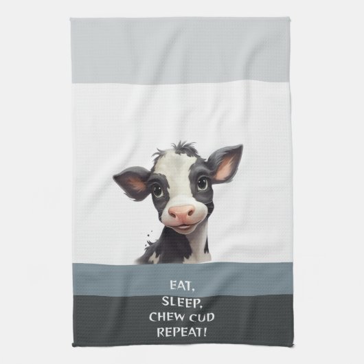 Koeien ETEN, SLAPEN, KAUWEN CUD, HERHALEN! Theedoek (Verticaal)