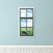 Koeien Faux Venster Uitzicht Canvas Afdruk (Insitu (Houten vloer))