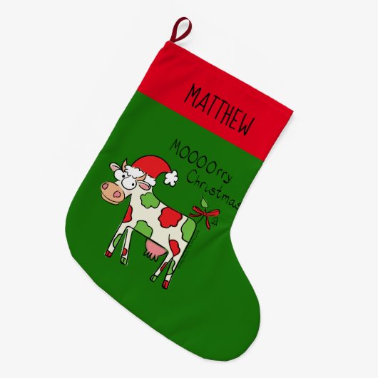Koeien Funny Cartoon kerstfeestdag stoppen Grote Kerstsok (Voorkant (Hangend))