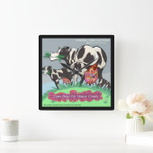 Koeien gebakken 4 Zware crème Funny Square wandklo Vierkante Klok (Huis)