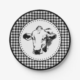 Koeien Gingham Boerderij Papieren Bordje