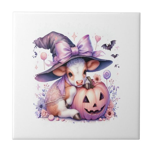 Koeien Halloween Plein Tegeltje (Voorkant)