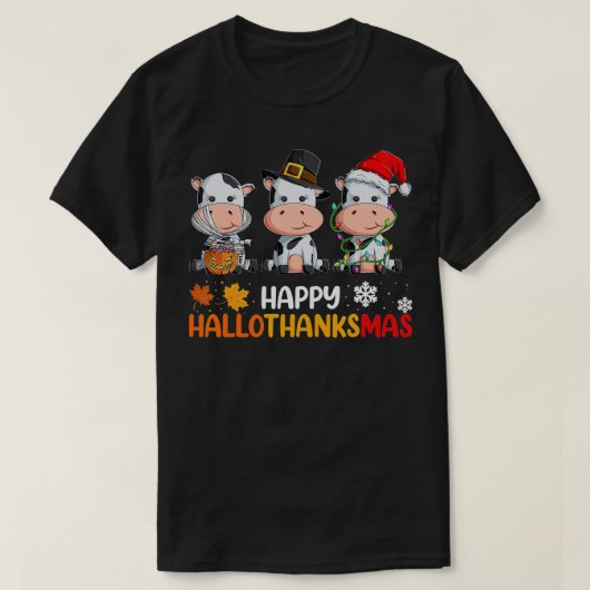 Koeien Happy Hallothanksmas Halloween Thanksgiving T-shirt (Design voorkant)