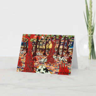 "Koeien in de Bossen op kersttijd", Nina Beall Feestdagen Kaart