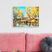 Koeien in de herfst bij de vijver canvas afdruk (Insitu (Woonkamer))