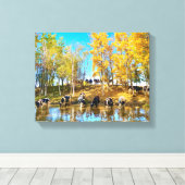 Koeien in de herfst bij de vijver canvas afdruk (Insitu (Houten vloer))