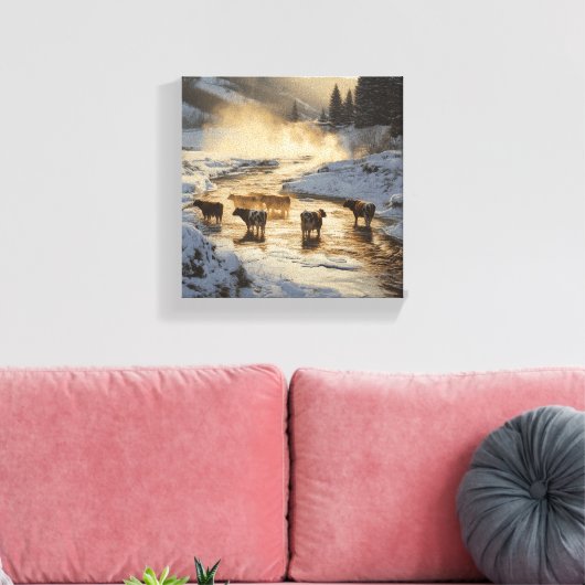 Koeien in de mist canvas afdruk (Insitu (Woonkamer))
