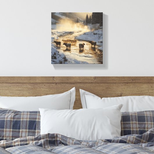 Koeien in de mist canvas afdruk (Insitu (Slaapkamer))