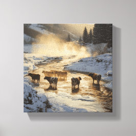 Koeien in de mist canvas afdruk