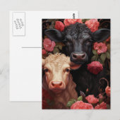Koeien in de roze bloemen briefkaart (Voorkant / Achterkant)
