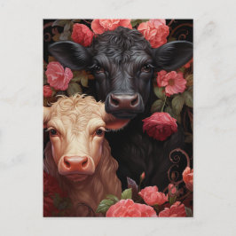 Koeien in de roze bloemen briefkaart