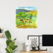 Koeien in de Waterverf van Boerderijen in het puin Poster (Thuiskantoor)