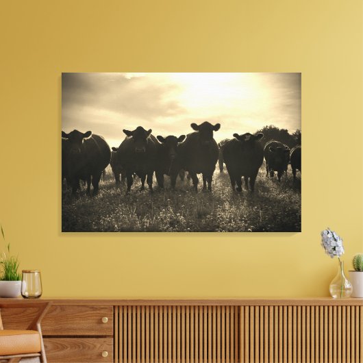 Koeien in de wei - Sepia Tone Canvas Afdruk (Insitu (Woonkamer))