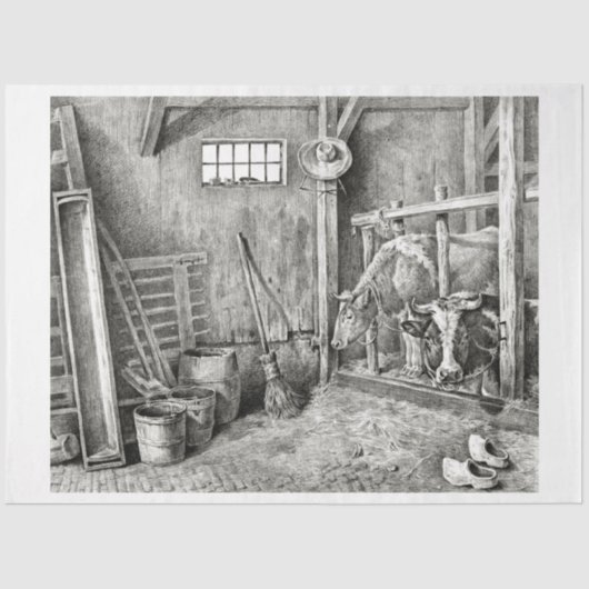 Koeien in een Barn Decoupage  Boerderij Tissuepapier (Voorkant)