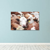 Koeien in een koraal canvas afdruk (Insitu (Houten vloer))
