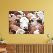 Koeien in een koraal canvas afdruk (Insitu (Woonkamer))