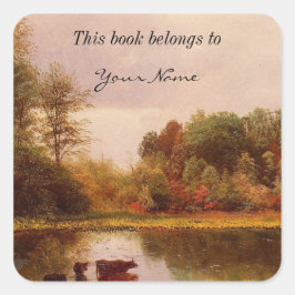 Koeien in een stroomgebied van Albert Bierstadt Vierkante Sticker