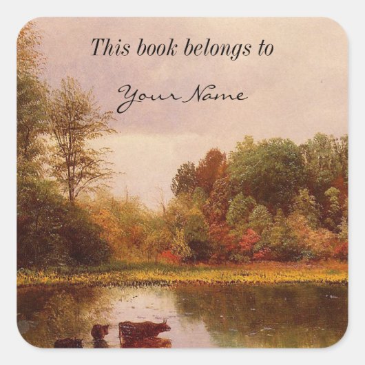 Koeien in een stroomgebied van Albert Bierstadt Vierkante Sticker (Voorkant)