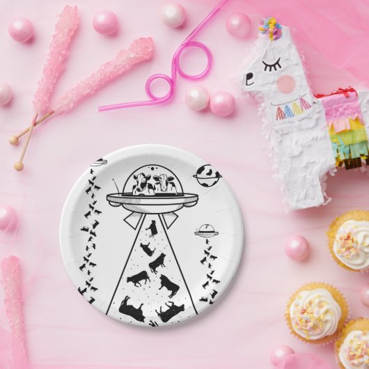 Koeien in een UFO-ruimteschip Papieren Bordje (Feest)